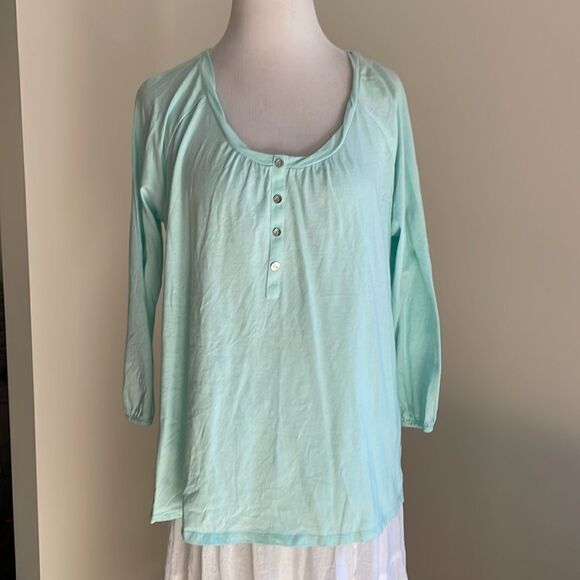 Longsleeve mint green shirt 4 decorative buttons by basic edition women’s large - Picture 1 of 7